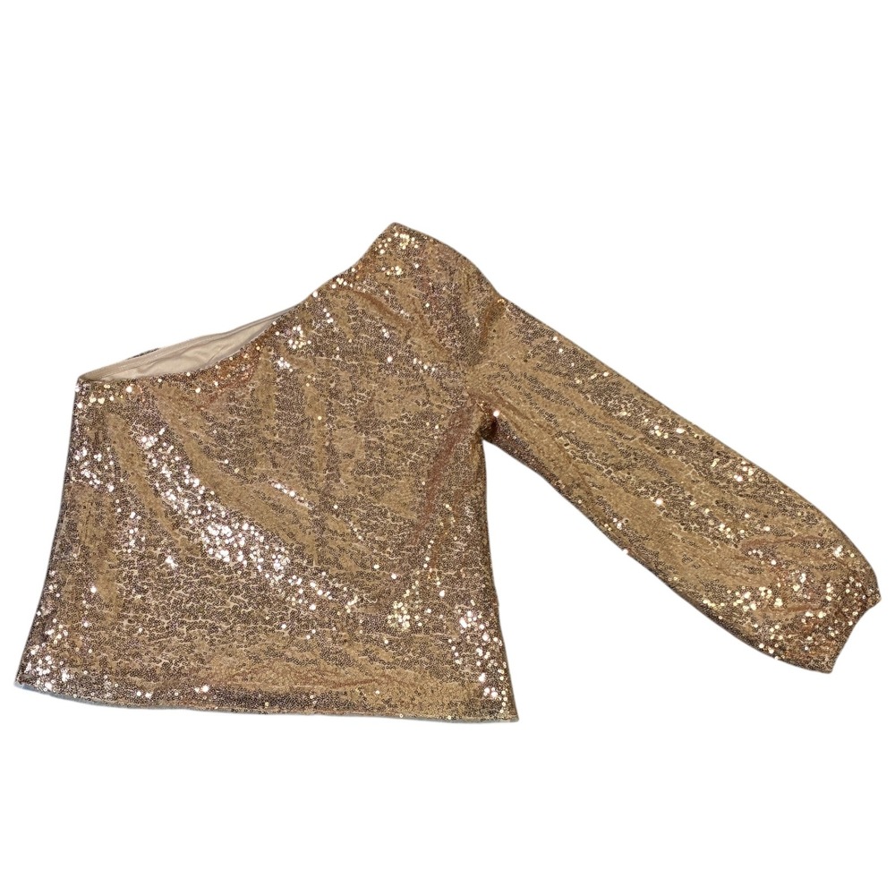NWT Cupshe Gold Sequin One Shoulder Long Sleeve Top Going Out Date Night Size S - Picture 5 of 8